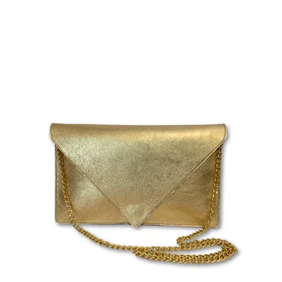 JUAN-JO WOMEN'S ENVELOPE CLUTCH GOLD LEATHER WITH CHAIN