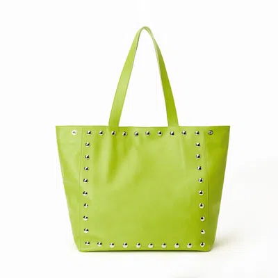 JUAN-JO WOMEN'S LIME GREEN STUDDED LEATHER TOTE BAG