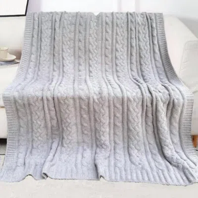 JUDSON & COMPANY SOFT CABLE KNIT MICROFIBER THROW BLANKET IN GREY