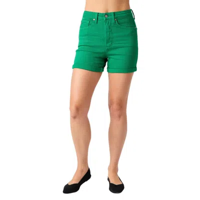 JUDY BLUE HIGH WAISTED TUMMY CONTROL TOP SHORTS IN KELLY GREEN