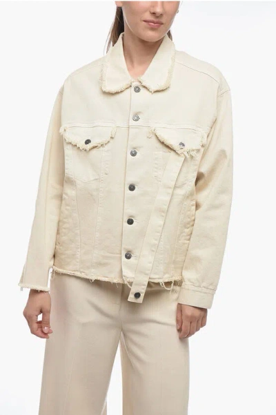 JULFER Dropped-Shoulder Denim Jacket with Frayed Detail