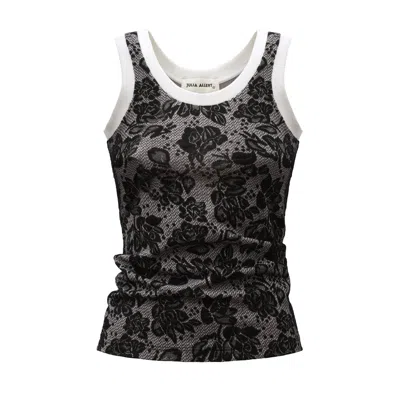 JULIA ALLERT WOMEN'S BLACK / WHITE RIB TANK TOP FLORAL JACQUARD