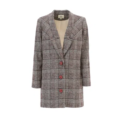 JULIA ALLERT WOMEN'S BROWN OVERSIZED SINGLE-BREASTED BLAZER PLAID