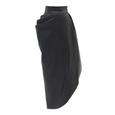JULIA ALLERT WOMEN'S DESIGNER SOFT FAUX LEATHER ASYMMETRICAL MIDI SKIRT BLACK