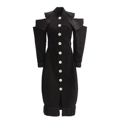 JULIA ALLERT WOMEN'S EVENING SHOULDER-CUT MILITARY DRESS BLACK