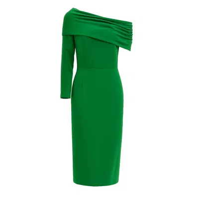 JULIA ALLERT WOMEN'S ONE SHOULDER COWL-NECK MIDI DRESS - GREEN