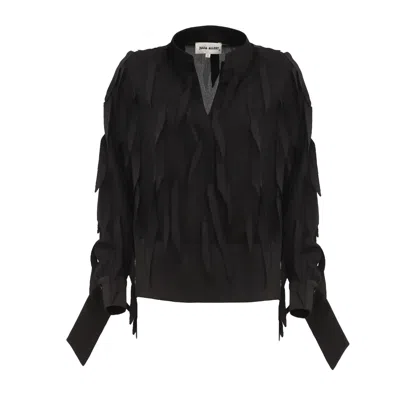 JULIA ALLERT WOMEN'S SEMI-SHEER EVENING BLOUSE - TEXTURED CREPE BLACK