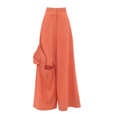 JULIA ALLERT WOMEN'S PINK WIDE FLARED TROUSERS WITH CALLA FLOWER ORANGE-CORAL