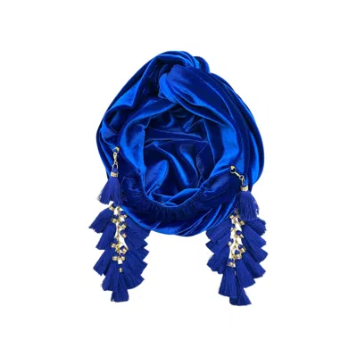 JULIA CLANCEY WOMEN'S BLUE ELECTRIC CHACHA VELOUR TURBAN