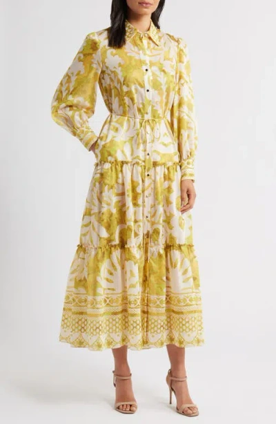 JULIA JORDAN JULIA JORDAN MIXED PRINT LONG SLEEVE TIERED SHIRTDRESS