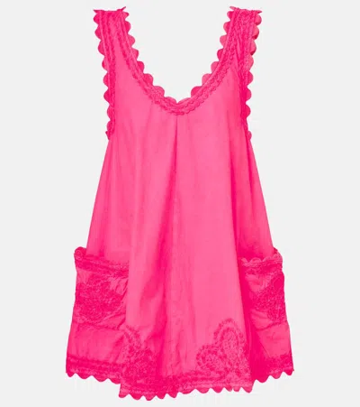 JULIET DUNN EMBROIDERED COTTON POPLIN MINIDRESS