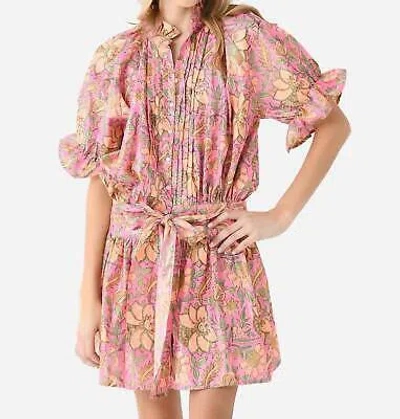 JULIET DUNN JULIET DUNN FLORAL BLOCK PRINT LAMÉ BLOUSON DRESS IN HOPT PINK/CORAL - SIZE 2