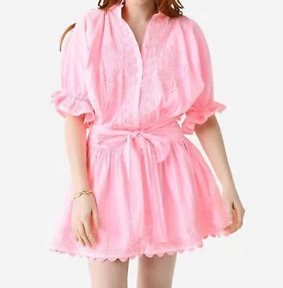 JULIET DUNN JULIET DUNN POPLIN RIC RAC EMBROIDERED BLOUSON DRESS IN CANDY - SIZE 3