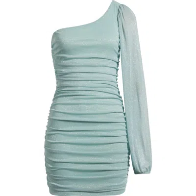 JUMP APPAREL JUMP APPAREL ONE SHOULDER METALLIC RUCHED MINIDRESS