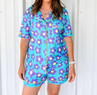 JUNIPER BLVD FLOWER PAJAMA SET IN BLUE