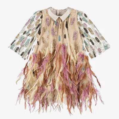 JUNONA GIRLS GOLD SEQUIN & FEATHER DRESS
