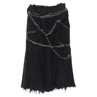 JUNYA WATANABE BOILED WOOL FRAYED PUNK CHAIN MIDI SKIRT