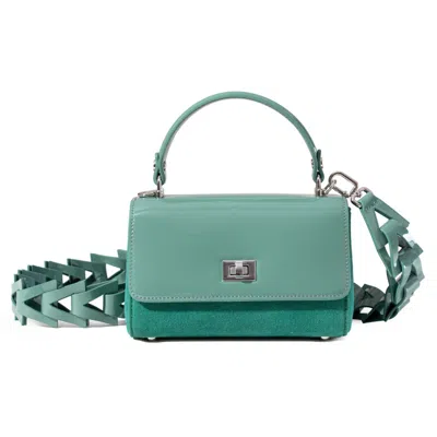 JURGI WOMEN'S GREEN MINT PATENT LEATHER & SUEDE LILI TOP HANDLE BAG