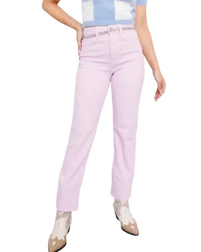 JUST BLACK DENIM CUT OFF CROPPED STRAIGHT LEG JEANS IN LAVENDER