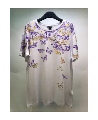 JUST CAVALLI BUTTERFLY PRINTED T-SHIRT WITH ROUND NECK