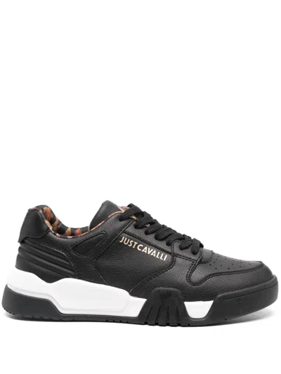 JUST CAVALLI EMBOSSED-LOGO LEATHER SNEAKERS