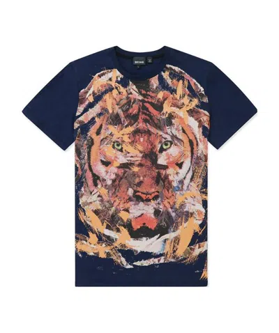 JUST CAVALLI NAVY BLUE PRINTED T-SHIRT