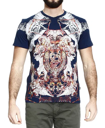 JUST CAVALLI NAVY BLUE PRINTED T-SHIRT