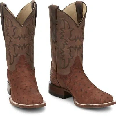 JUSTIN BOOTS JUSTIN MEN'S AQ8531 BELMONT 11" BROWN SQ TOE FULL QUILL OSTRICH WESTERN BOOTS