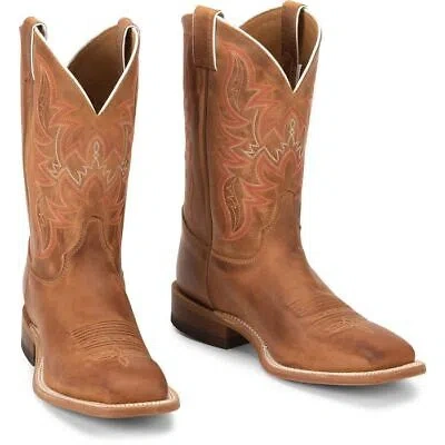 JUSTIN BOOTS JUSTIN MEN'S BR735 AUSTIN 11" COGNAC BROAD SQUARE TOE BLOCK HEEL MID-CALF BOOTS