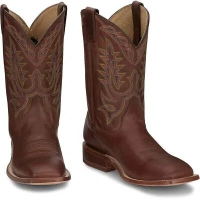 JUSTIN BOOTS JUSTIN MEN'S CJ2530 WITTMAN 11" BROWN SQUARE TOE PULL-ON WESTERN MID-CALF BOOTS