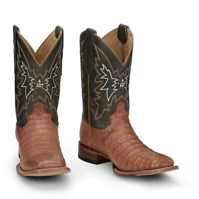 JUSTIN BOOTS JUSTIN MEN'S GR5706 HAGGARD 11" CAIMAN TAN SQUARE TOE WESTERN MID-CALF BOOTS