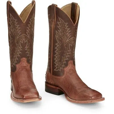JUSTIN BOOTS JUSTIN MEN'S JE810 BRECK 13" BROWN SMOOTH OSTRICH SQ TOE WESTERN MID-CALF BOOTS