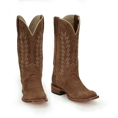 JUSTIN BOOTS JUSTIN MEN'S JP2505 HOMBRE 13" CLAY BROWN MEDIUM SQ TOE BLOCK HEEL WESTERN BOOTS