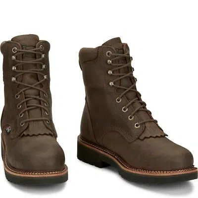 JUSTIN BOOTS JUSTIN MEN'S OW458 RIVOT 8" HICKORY BROWN WATERPROOF STEEL TOE EH WORK BOOTS