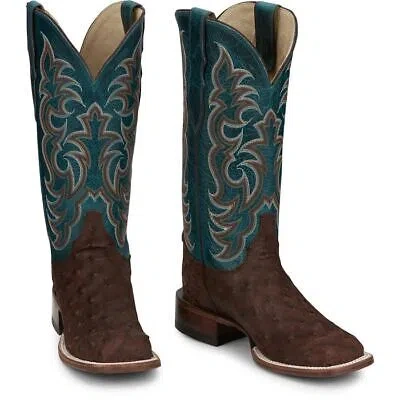 JUSTIN BOOTS JUSTIN WOMEN'S AQ8651 COWGAL 13" BROWN FULL QUILL OSTRICH SQ TOE WESTERN BOOTS