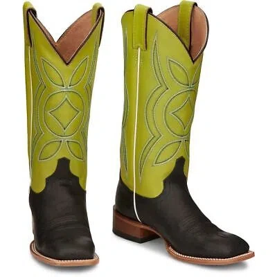 JUSTIN BOOTS JUSTIN WOMEN'S JP2600 MINICK 13" LIME GREEN SQUARE TOE BLOCK HEEL WESTERN BOOTS