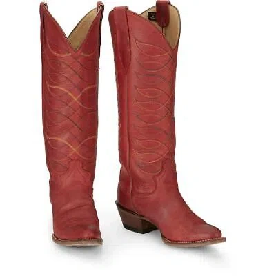 JUSTIN BOOTS JUSTIN WOMEN'S VN4459 WHITLEY 15" JUSTIN RED ROUND TOE WESTERN MID-CALF BOOTS