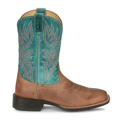 JUSTIN BOOTS JUSTIN BOOTS ZEKE WIDE SQUARE TOE COWBOY MENS BROWN, GREEN CASUAL BOOTS UN7130