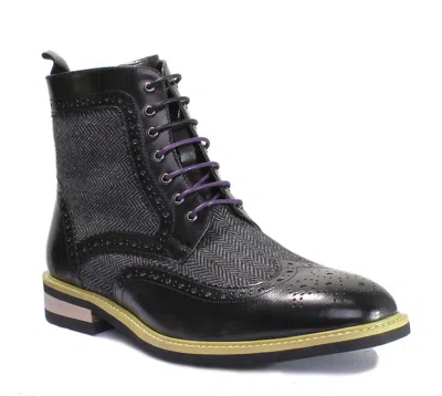 JUSTINREESS ENGLAND JUSTINREESS ENGLAND HERREN LEDER TWEED FORMELLE STIEFELETTEN SCHWARZ UK EU 6 -