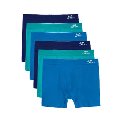 JUSTWEARS MEN'S GREEN / BLUE SUPER SOFT BOXER BRIEFS WITH POUCH - ANTI-CHAFE & NO RIDE UP DESIGN - SIX PACK - 
