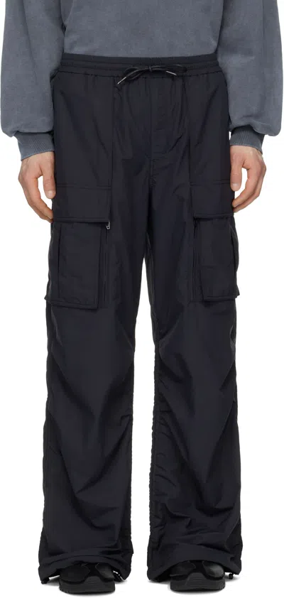 JUUNJ BLACK RIPSTOP POLY PUCKERING CARGO PANTS