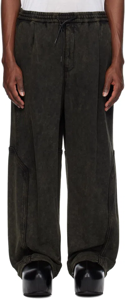 JUUNJ KHAKI GARMENT DYED WIDE SWEATPANTS