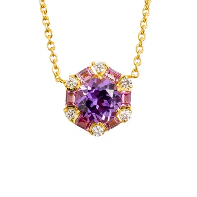 JUVETTI WOMEN'S GOLD / PINK / PURPLE MELBA GOLD NECKLACE SET WITH PURPLE SAPPHIRE, PINK SAPPHIRE & DIAMOND