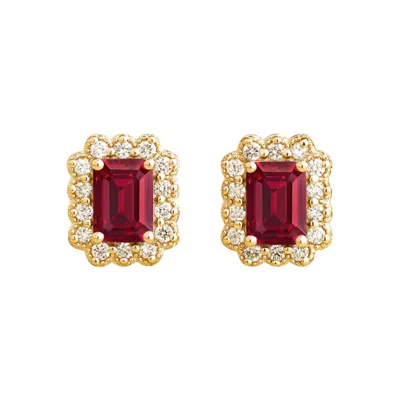 JUVETTI WOMEN'S GOLD / WHITE / RED VERDA GOLD EARRINGS RUBY & DIAMOND