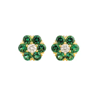 JUVETTI WOMEN'S GREEN / WHITE / GOLD CINQ GOLD EARRINGS DIAMOND & EMERALD