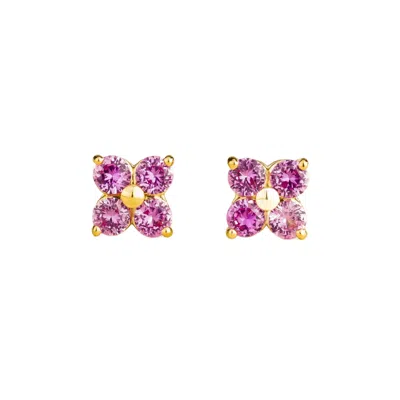 JUVETTI WOMEN'S PINK / PURPLE / GOLD PETALE GOLD EARRINGS SET WITH PINK SAPPHIRES