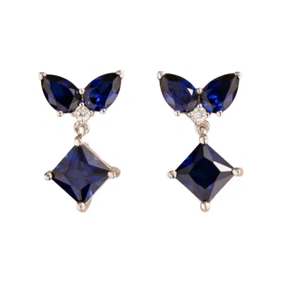 JUVETTI WOMEN'S BLUE / WHITE / SILVER AMORE WHITE GOLD EARRINGS IN BLUE SAPPHIRE & DIAMOND