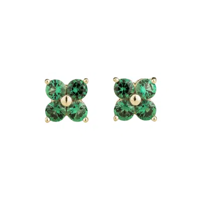JUVETTI WOMEN'S SILVER / GREEN / WHITE PETALE WHITE GOLD EARRINGS SET WITH EMERALD