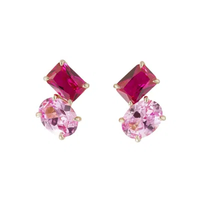 JUVETTI WOMEN'S WHITE / PINK / SILVER BUCHON WHITE GOLD EARRINGS SET WITH PINK SAPPHIRE