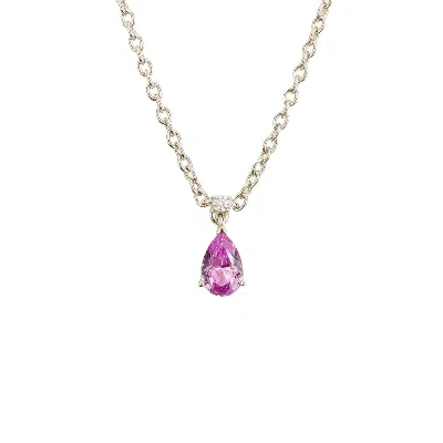 JUVETTI WOMEN'S SILVER / PINK / PURPLE ORI SMALL PENDANT NECKLACE IN PINK SAPPHIRE & DIAMOND SET IN WHITE GO